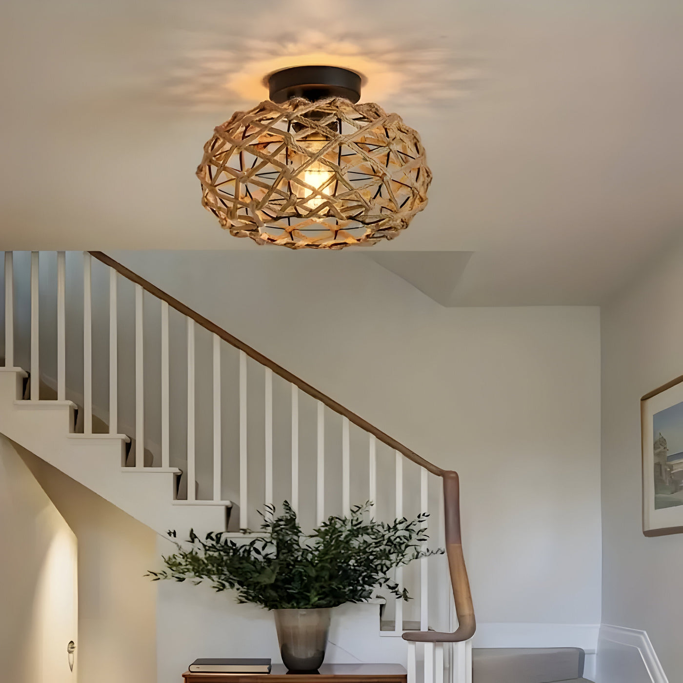 BohoGlow Nest - Küste Gewebt Hanfseil-Käfig Leuchte