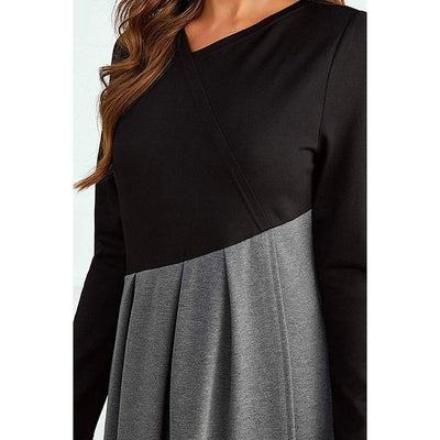 Jenina - Grau-Schwarzes Langarmkleid