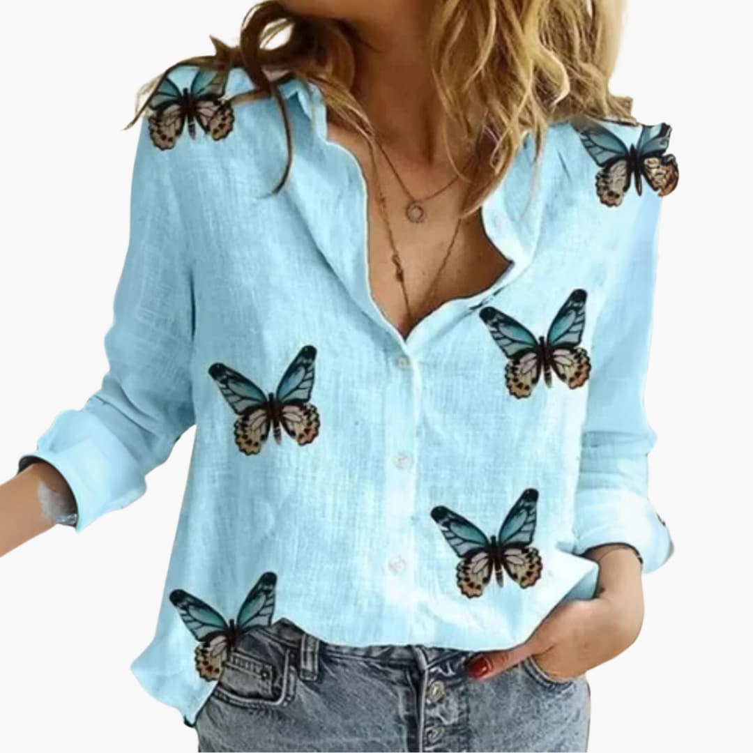 Langarm Damen-Bluse - Vintage Stil mit großen Punkten