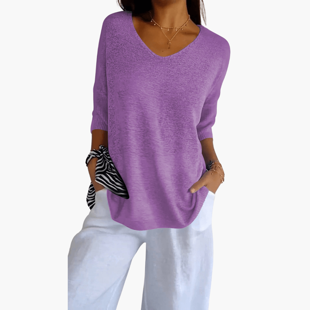 Damen V-Ausschnitt Top – Lockeres Sommeroberteil für Freizeit