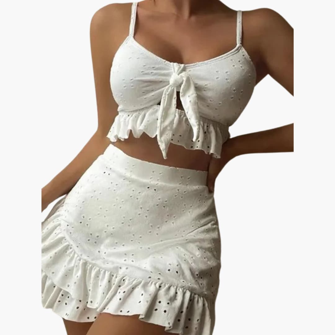 Bikini-Set Damen - 3-teilig mit Rüschen & High-Waist Design