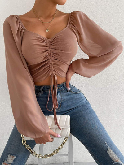 Annika – Bluse mit langen Puffärmeln und Kordelzug