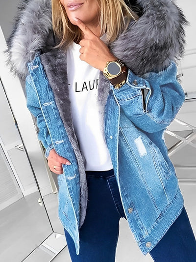 Ragnar - Damen Jeansjacke mit Pelzkragen