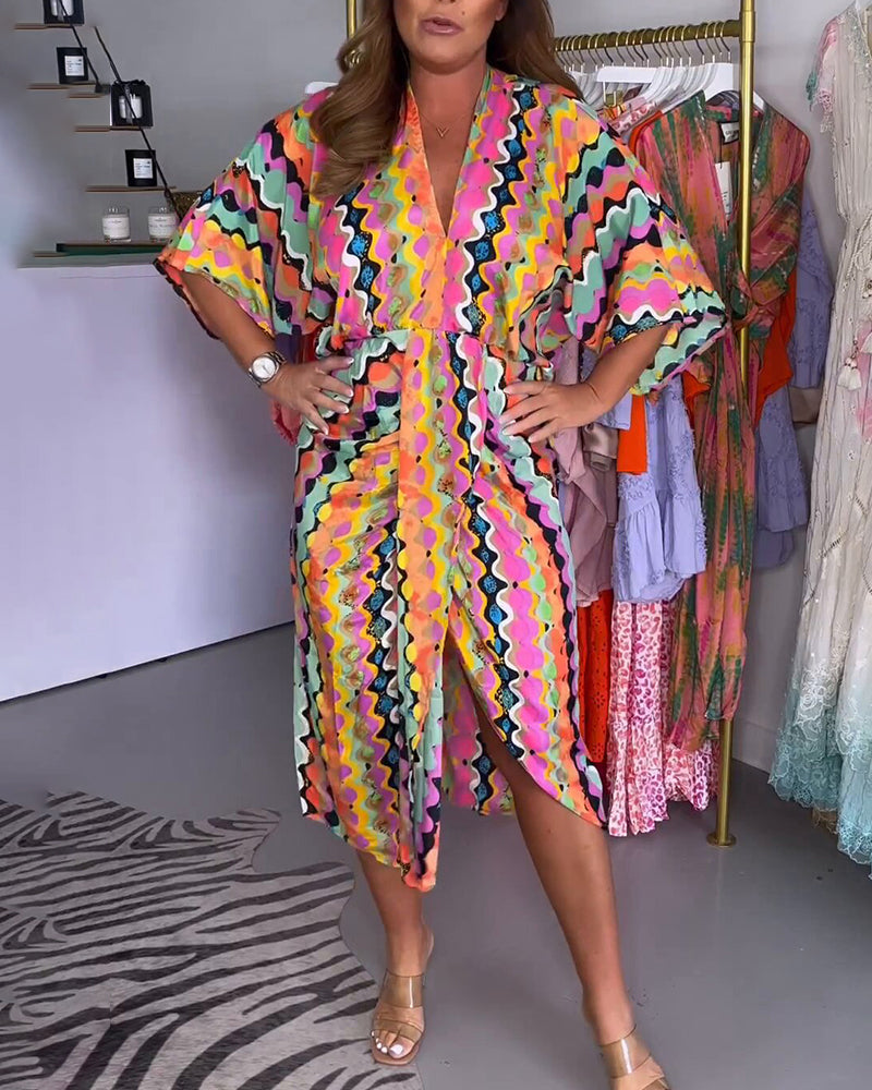 Jurk met V-hals en halve mouwen