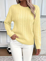 Doris | Damen Gemütlicher Winter-Zopfmuster-Strickpullover in Gelb