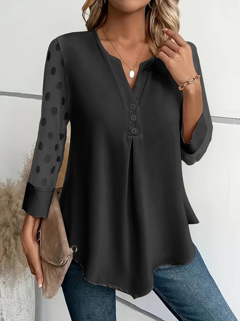 Amalia - Strickbluse Damen V-Ausschnitt Knopfleiste