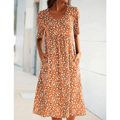 Jehaia - Lässiges Kleid mit Rundhalsausschnitt und Blumenmuster