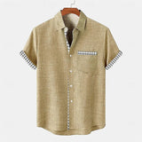 Jhon | Herren hemd Kurzarm Gingham-Kontrast Sommer in Khaki