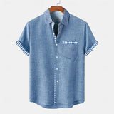 Jhon | Herren hemd Kurzarm Gingham-Kontrast Sommer in Blau