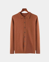 Adam | Herren Polo-Strickjacke – Gestrickte Polo Cardigan Herren in Rot-Camel