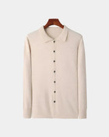 Adam | Herren Polo-Strickjacke – Gestrickte Polo Cardigan Herren in Beige