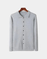 Adam | Herren Polo-Strickjacke – Gestrickte Polo Cardigan Herren in Hellgrau
