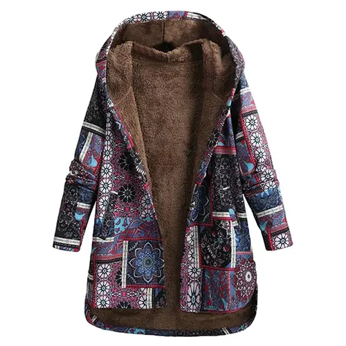 Damen Klassiker Blumen Kapuze Jacke | Winter