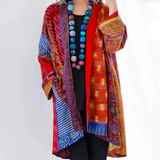 Hanna | Damen Locker geschnittene Boho-Strickjacke in Duster-Länge in Rot
