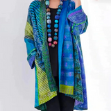 Hanna | Damen Locker geschnittene Boho-Strickjacke in Duster-Länge in Blau