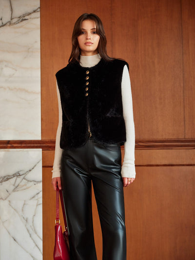 Gilet de fausse fourrure à col rond