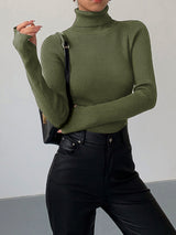 Jennifer | Damen Frühlings Stilvoller Gerippter Rollkragenpullover in Grün