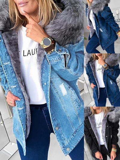 Ragnar - Damen Jeansjacke mit Pelzkragen