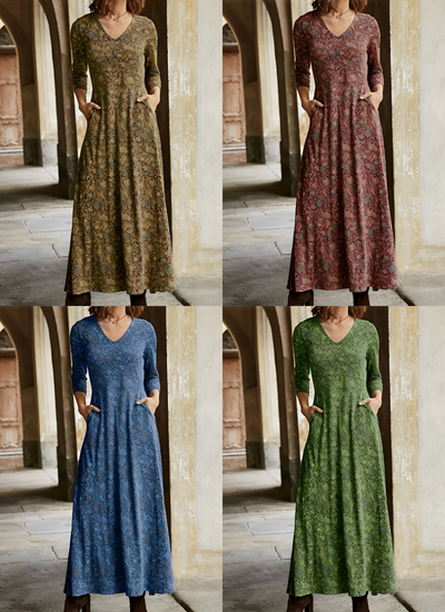 Pia - Langes Kleid Vintage-Muster