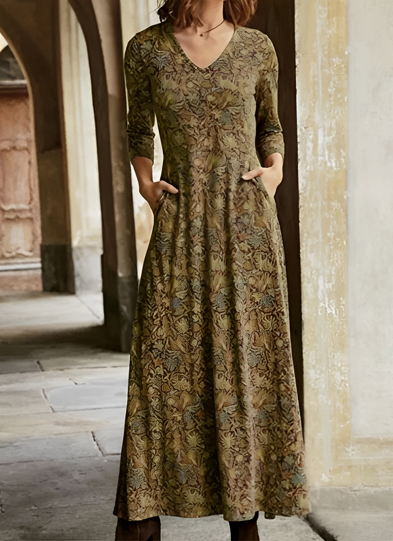 Pia - Langes Kleid Vintage-Muster