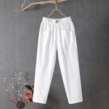 MARIKA - Leinenhose mit elastischer Taille in Weiß