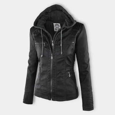 Biker-Lederjacke mit Kapuze