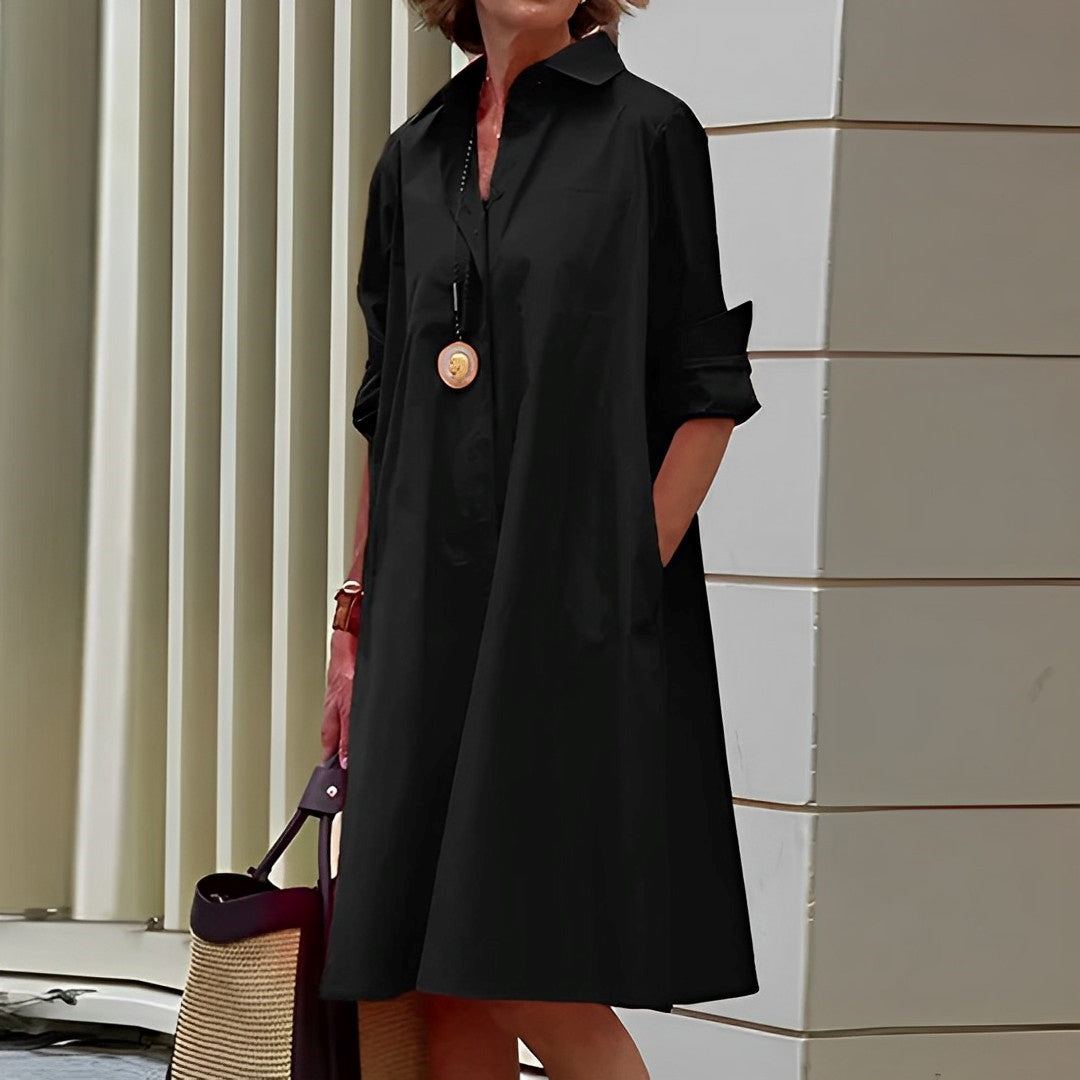 Masha - Fashion Langarm Kragen Midikleid