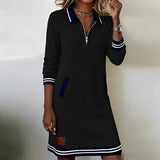 Keshara - Schickes Baumwoll Kleid Mit langen Ärmeln in Schwarz