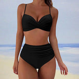 Erica - Stilvoll hohe taille bikini in Schwarz