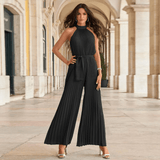 Leilani | Neckholder Plissee Jumpsuit in Schwarz