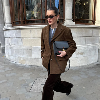 Hedi - Oversize Wildleder Umlegekragen Lang Jacke