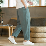 Herren Verstellbar Locker Geschnitten Leinenhose in Grau