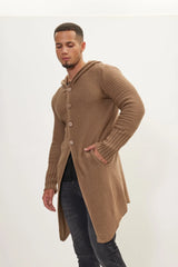 Langer Strickcardigan mit Kapuze und Knöpfen – Baptiste in Khaki