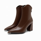 Angela | Damen-Frühjahrs-Stiefeletten mit spitzer Kappe und Absatz in Braun