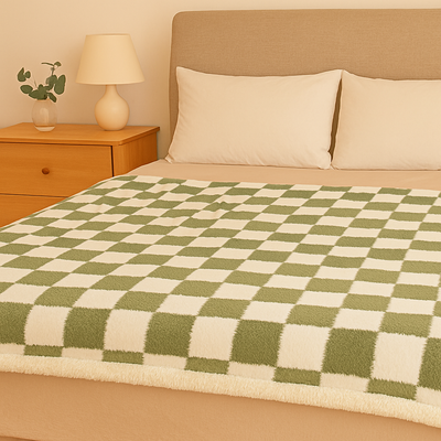 Eleganter, schieferkarierter Plüschüberwurf – Wende-Doppelschichtdecke