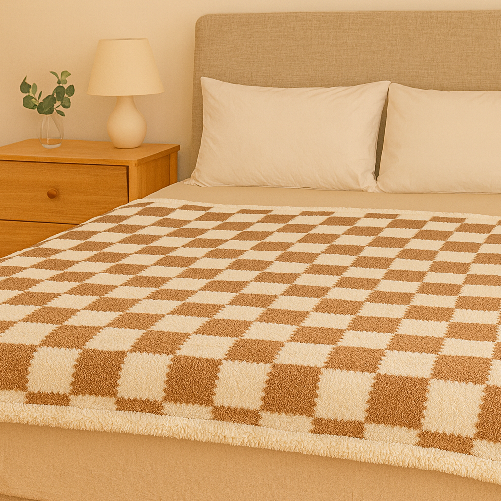 Eleganter, schieferkarierter Plüschüberwurf – Wende-Doppelschichtdecke