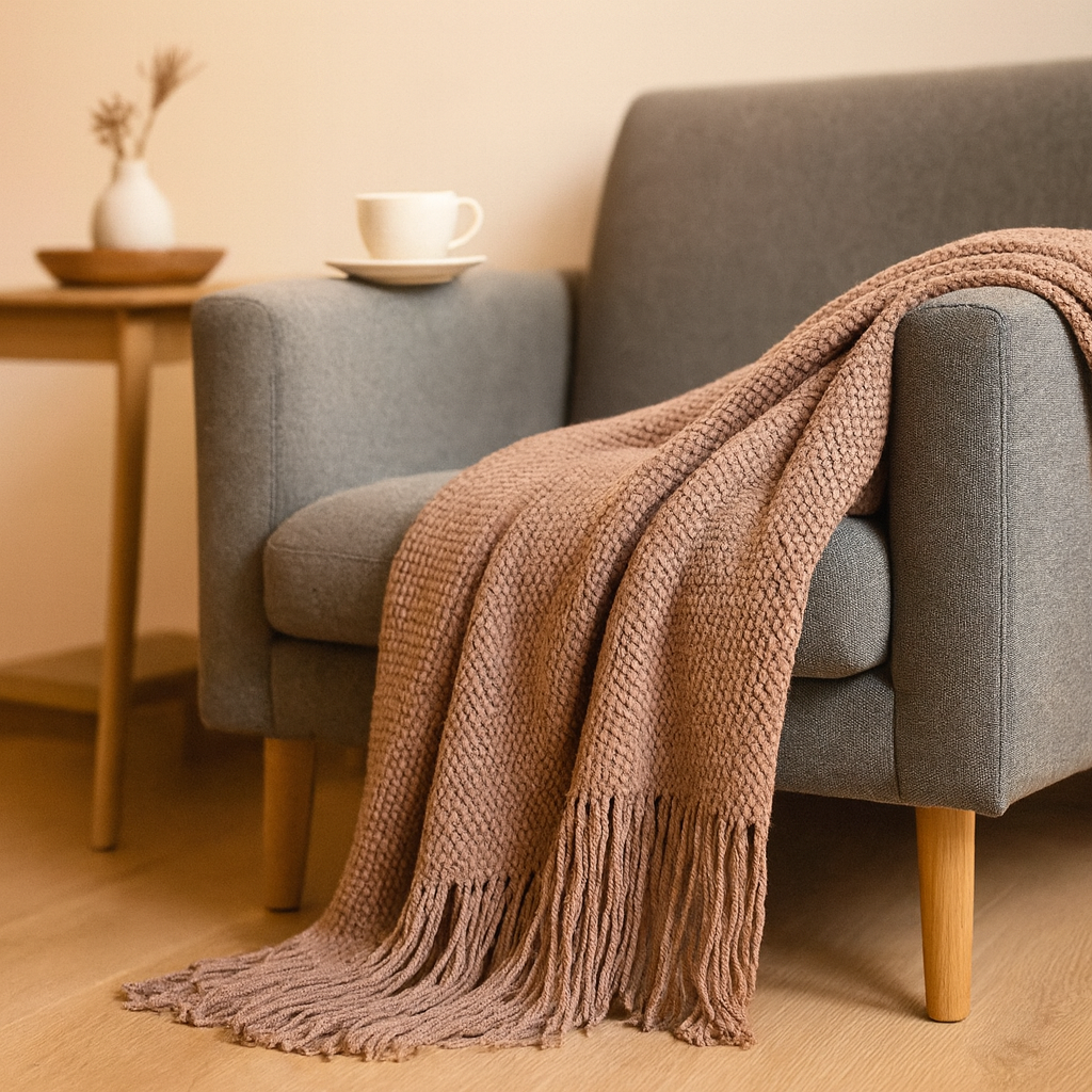 Tassora | Überwurfdecke mit Blasenmuster und Quasten