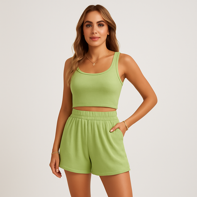 Geripptes Camisole- und Shorts-Set für Damen – Lässiges 2-teiliges Lounge-Outfit