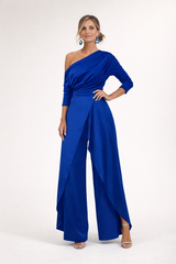 Perla - Soft-Touch One-Shoulder-Jumpsuit in Blau