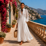 Lina | Minimalistisches Maxi-Kleid mit Mao-Kragen in Weiß