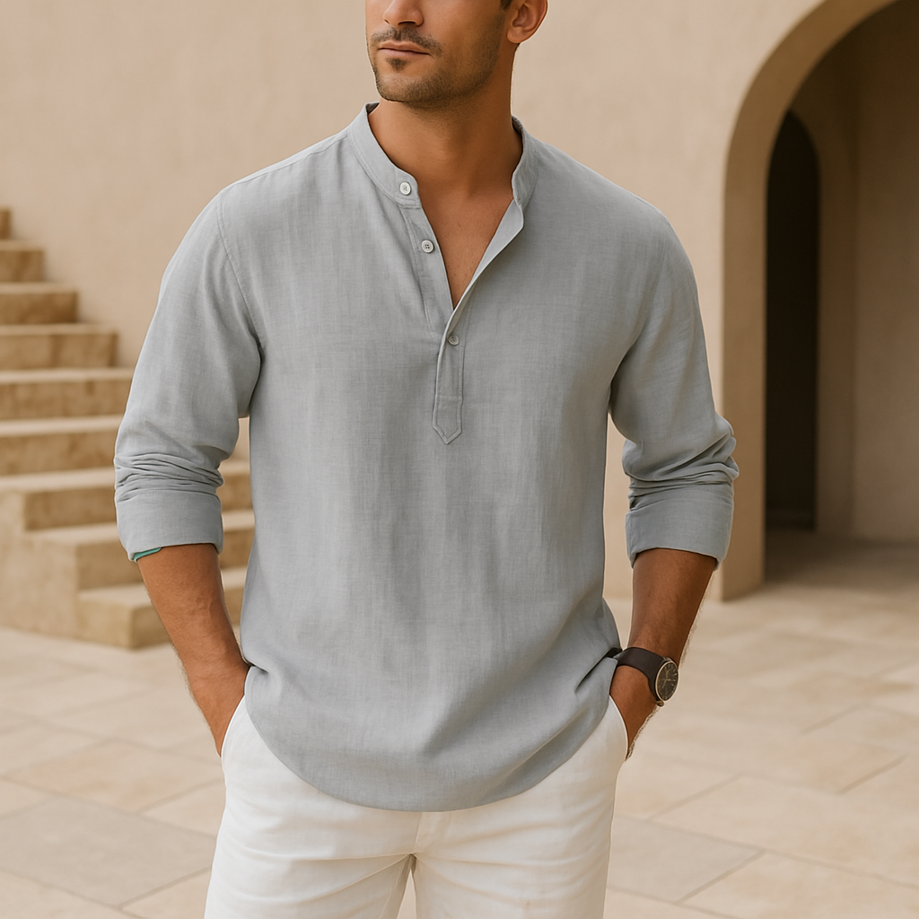GUSTAV | HENLEY-SHIRT IM LEINEN-LOOK