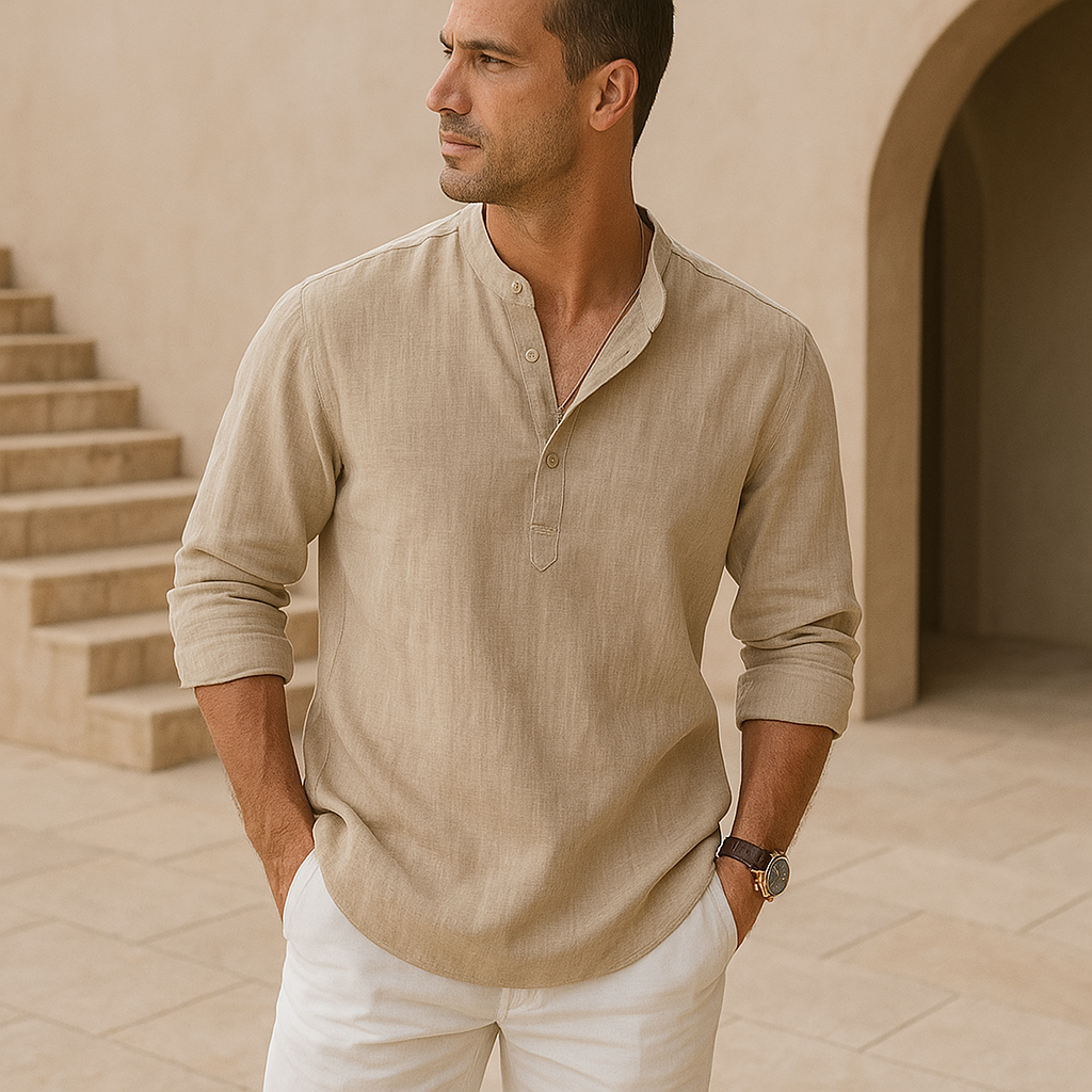 GUSTAV | HENLEY-SHIRT IM LEINEN-LOOK