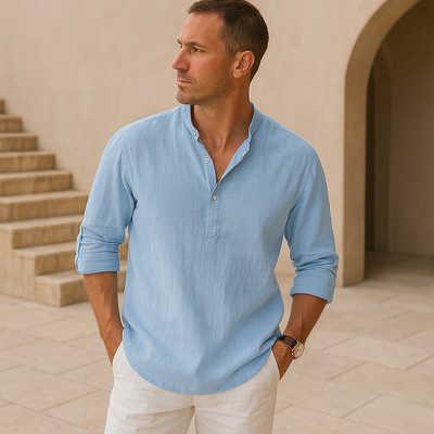 GUSTAV | HENLEY-SHIRT IM LEINEN-LOOK