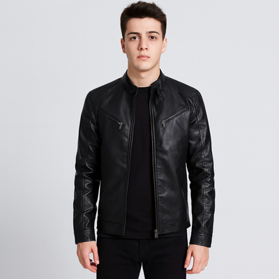 Milan | Herren-Bikerjacke aus PU-Leder mit Stehkragen