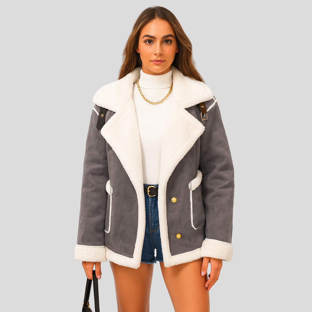 Isabella | Plüschige Winterjacke mit Knopfverschluss und Revers