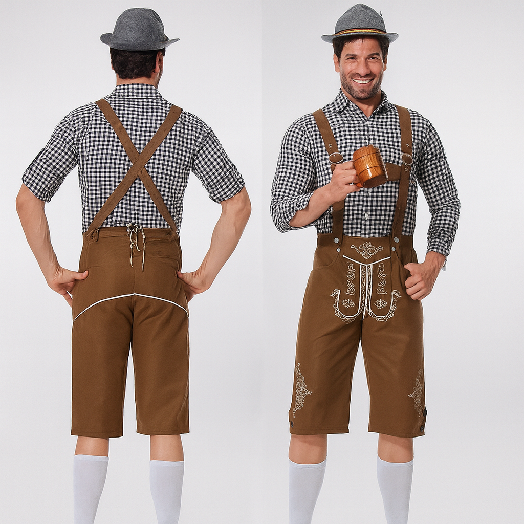 Herren Lederhose Braun – Traditionelle Trachtenhose mit Trägern für Oktoberfest München