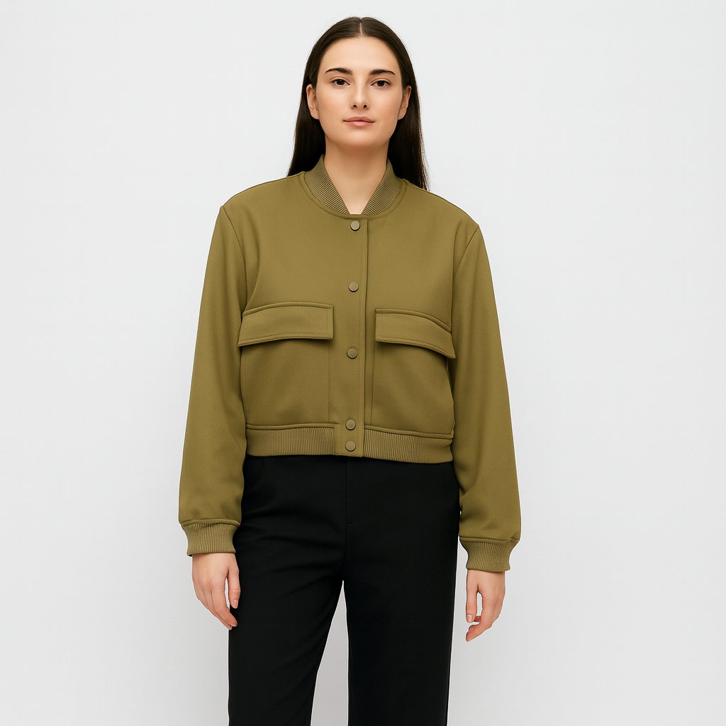 Beige weicher Fliegerjacke für Damen – Lässiger und bequemer Look