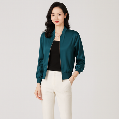 Fliegerblouson aus Satin für Damen – lockere Passform, Reißverschluss, Allwetterstil