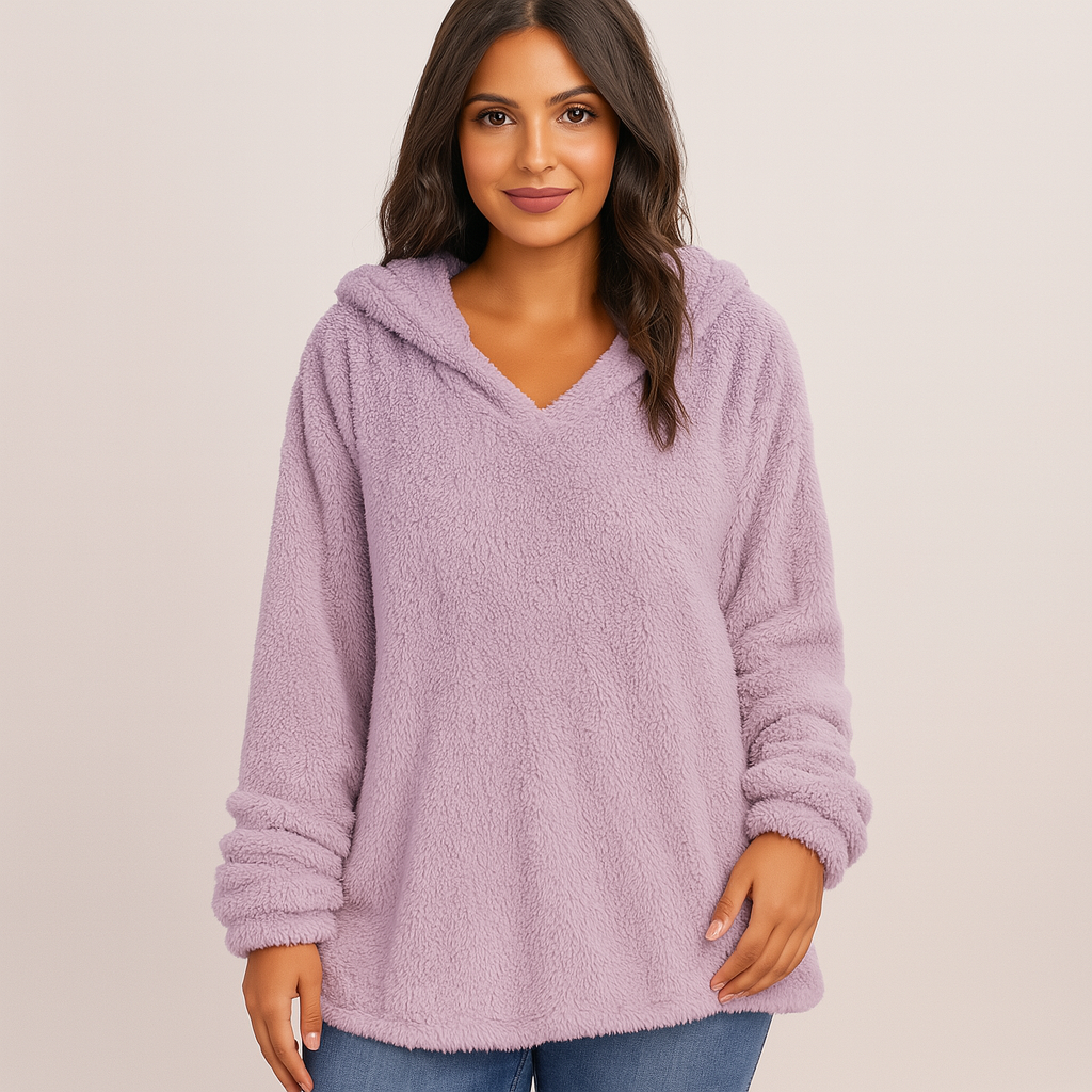Fleece-Kapuzenpullover – Unifarbenes Damen Sweatshirt mit langen Ärmeln