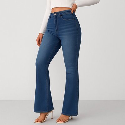 Louisa – Damen Schlagjeans mit hohem Bund – Preppy Stil im Vintage-Look